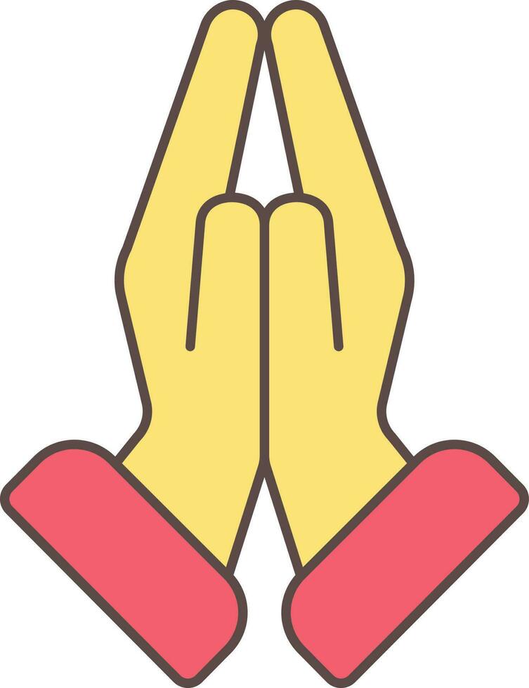 Namaste Or Pray Hand Icon In Yellow And red Color vector