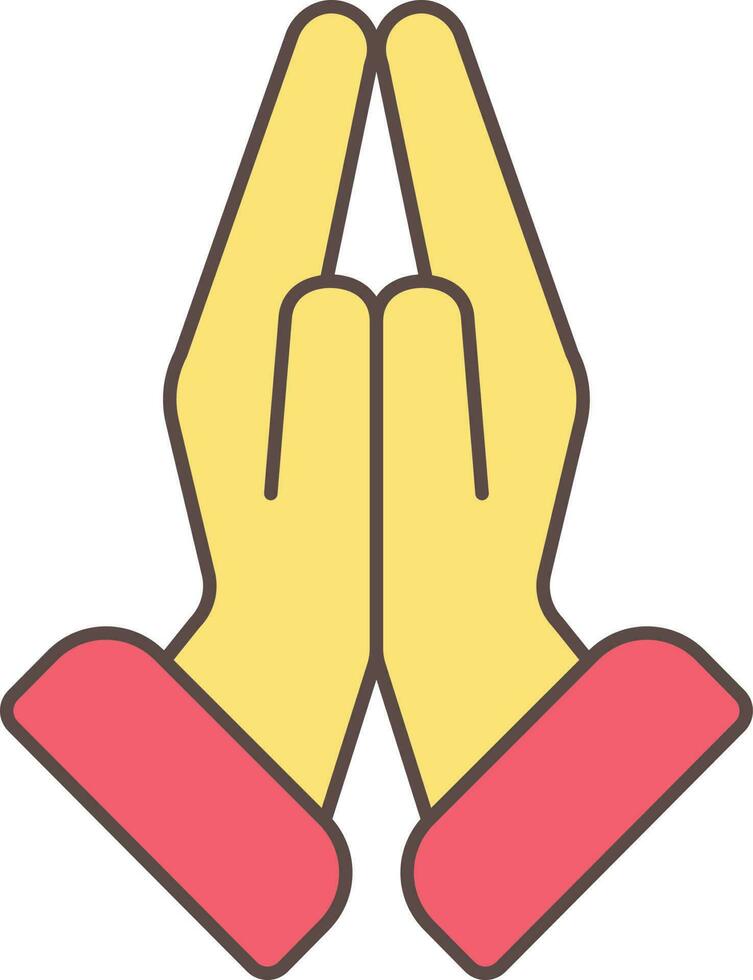 namaste o orar mano icono en amarillo y rojo color vector