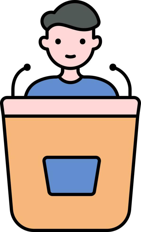 Young Man In Mic Podium Colorful Icon. vector