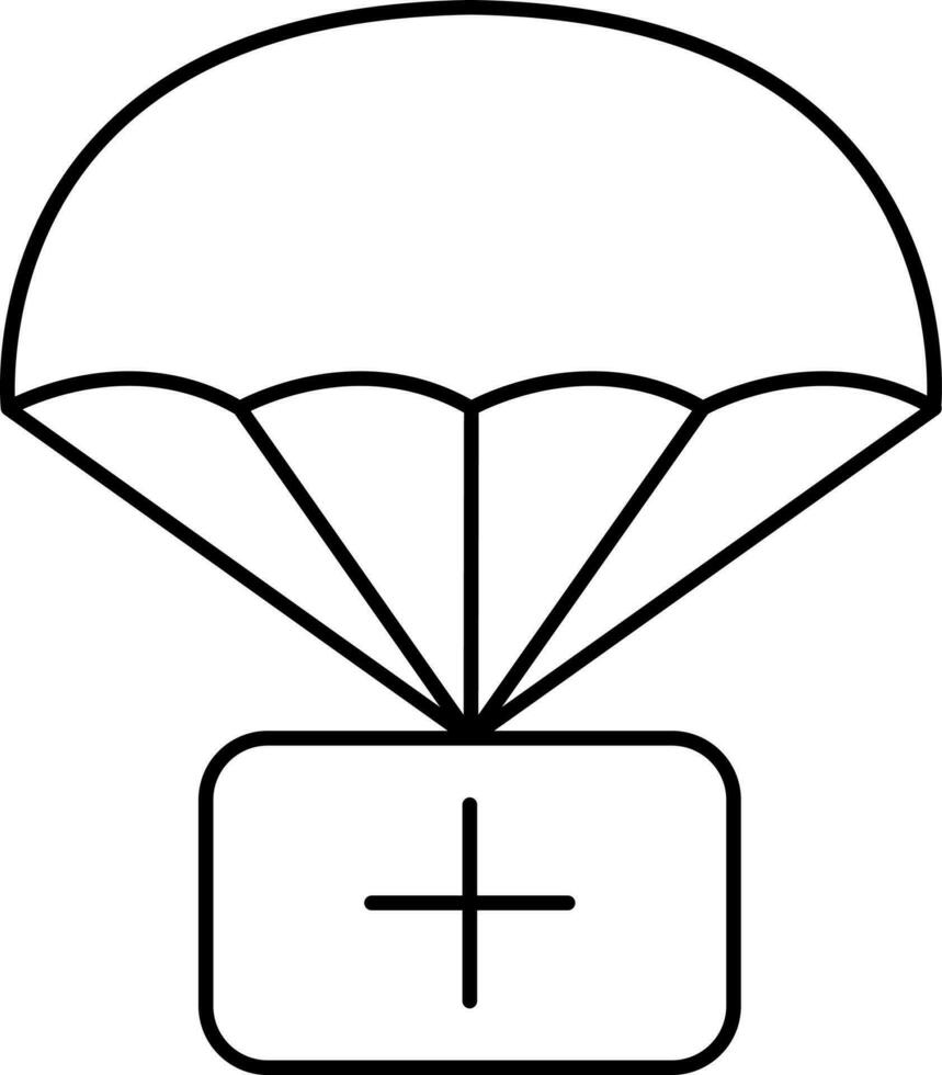 Medical Parachute Icon In Black Line Art. vector