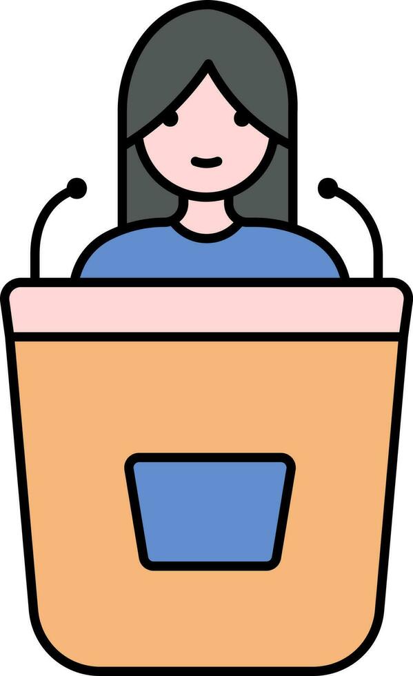 Smart Woman In Mic Podium Colorful Icon. vector