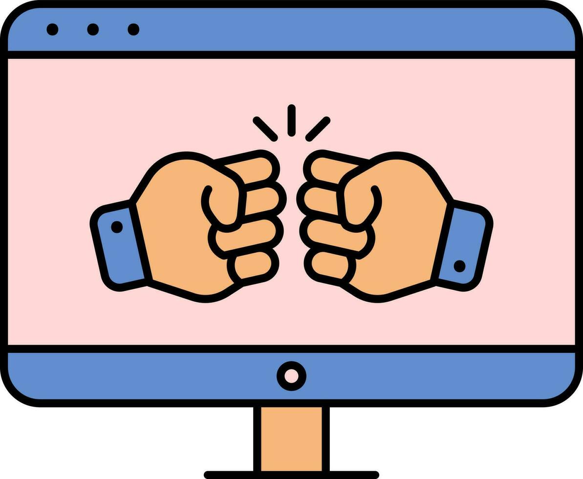 Fist Bump In Desktop Screen For Online Fight Colorul Icon. vector