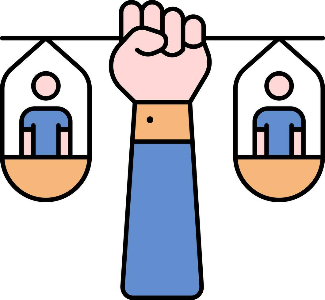 Hand Holding Balance Scale With Human Colorful Icon Or Symbol vector