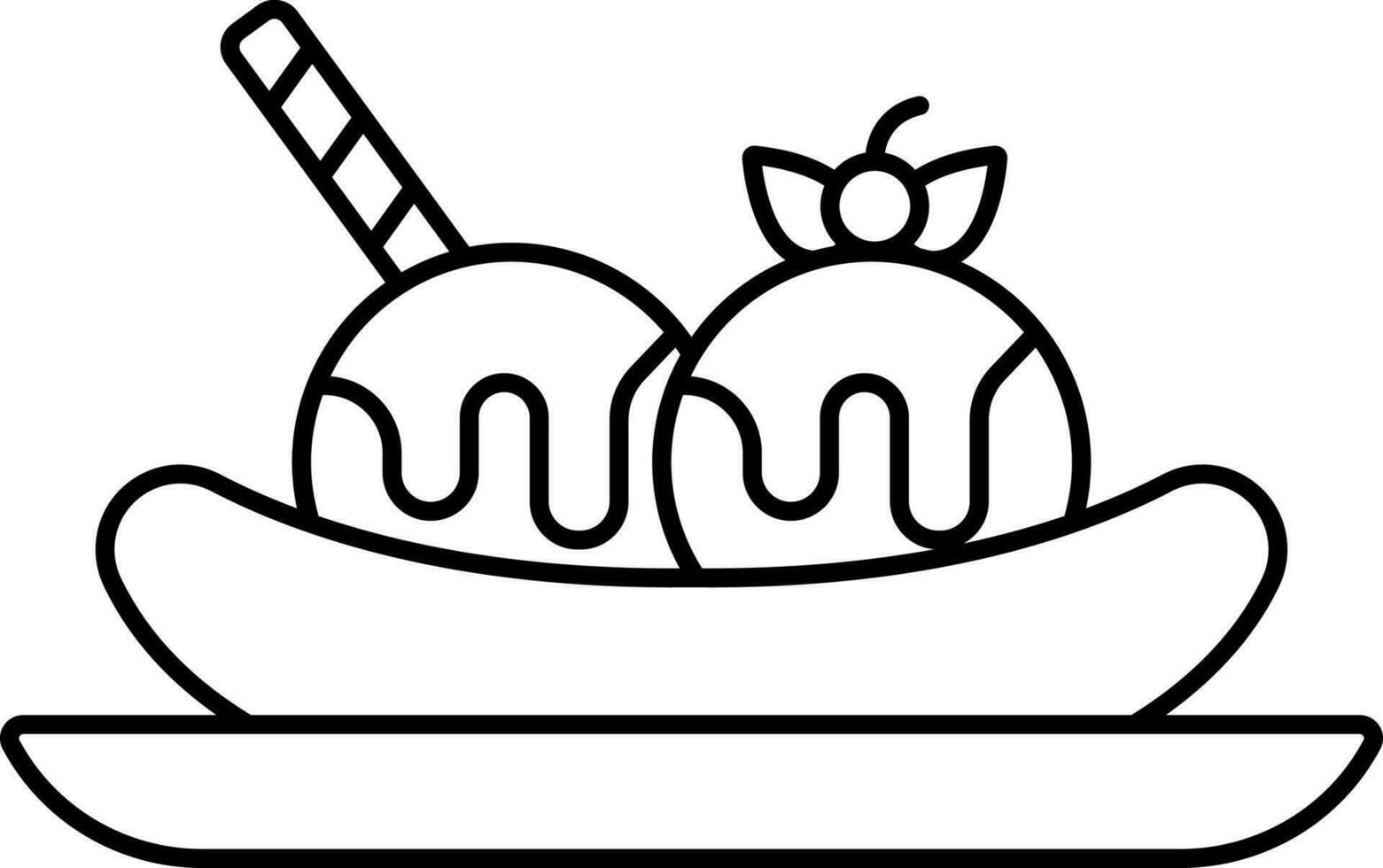 Berry Decorate Banana Split Icon in Black Outline. vector