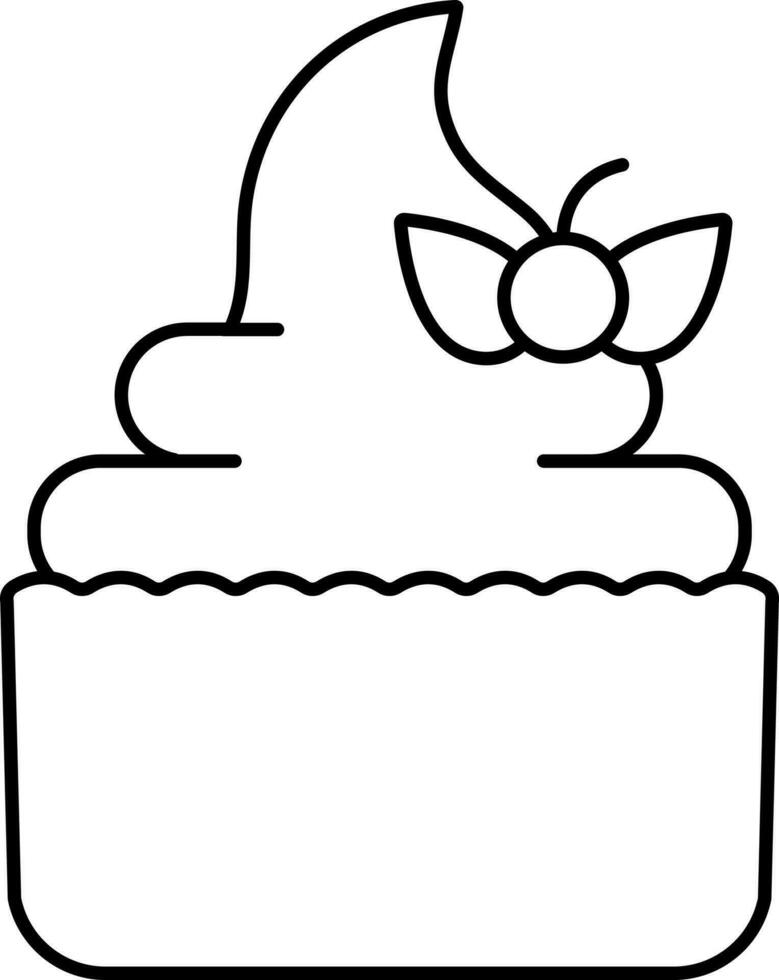 Berry Decorated Cupcake Icon in Line Art. vector