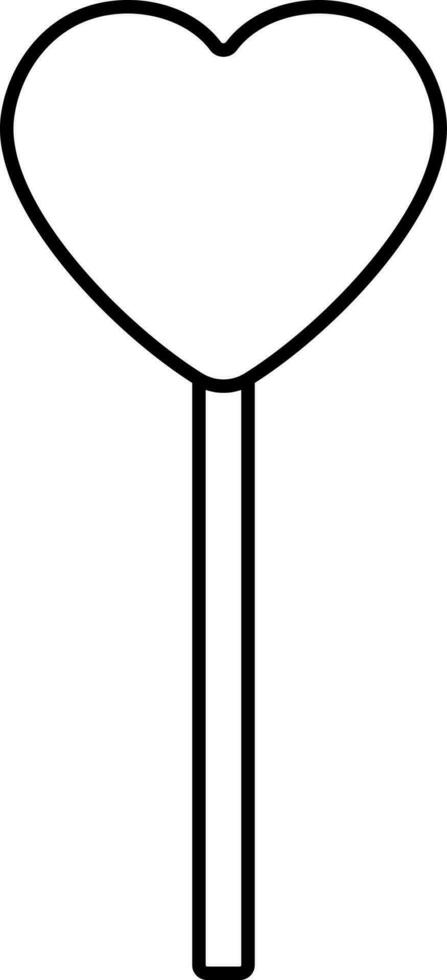Heart Shape Lollipop Icon in Black Line Art. vector