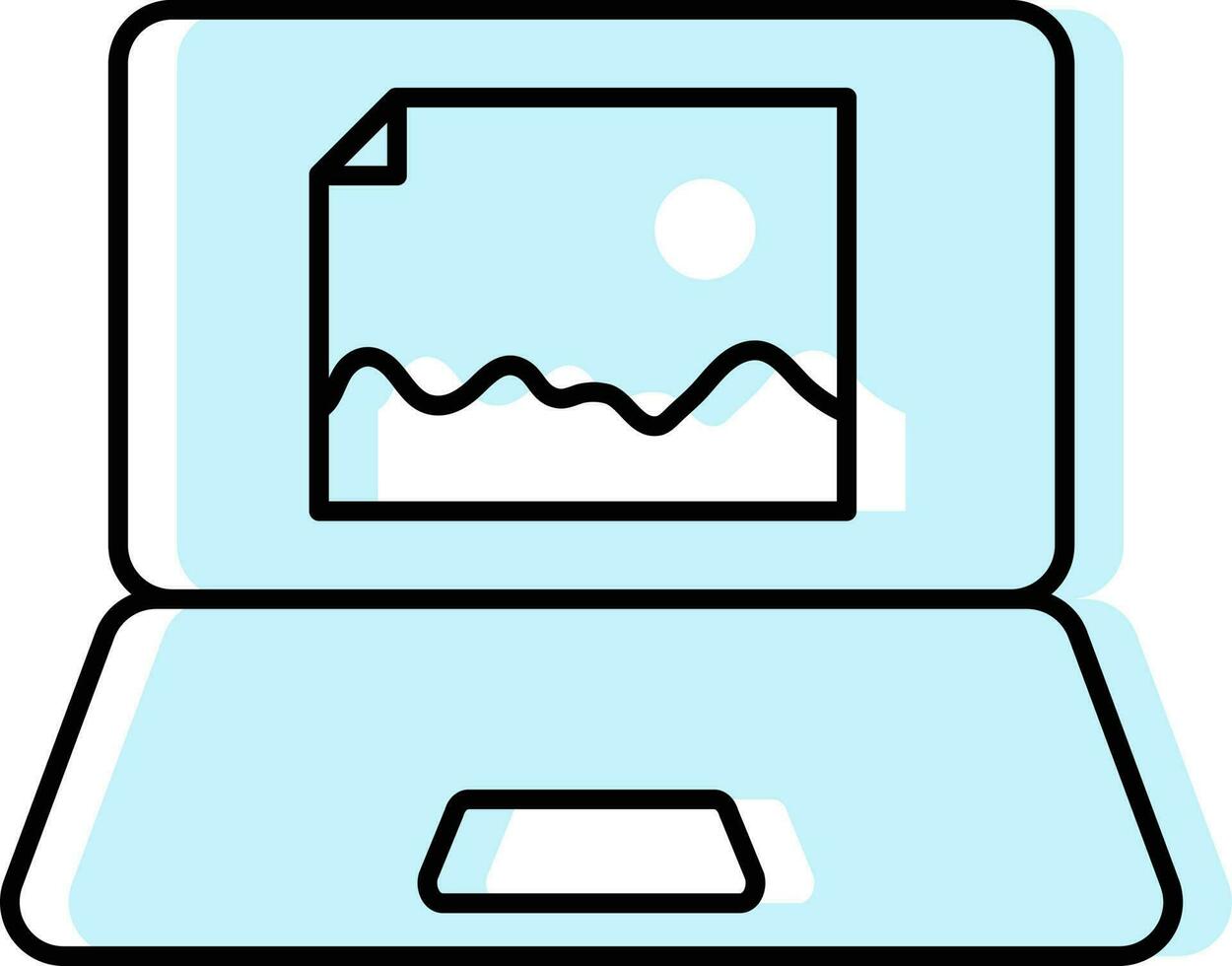 Cyan And White Graphic Designing Or Gallery In Laptop Icon. vector