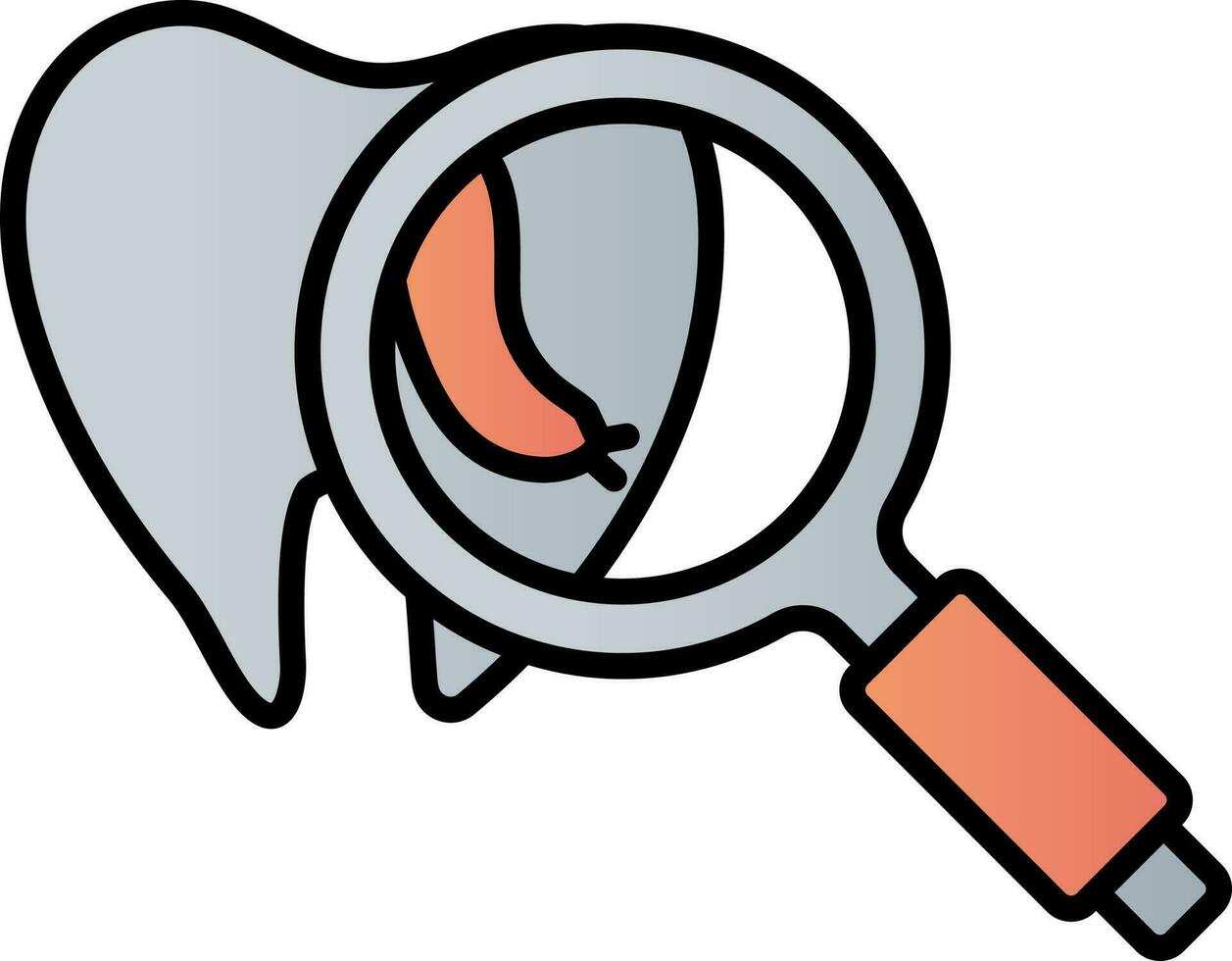 Search Bacteria Tooth Icon In Orange And Gray Color. vector