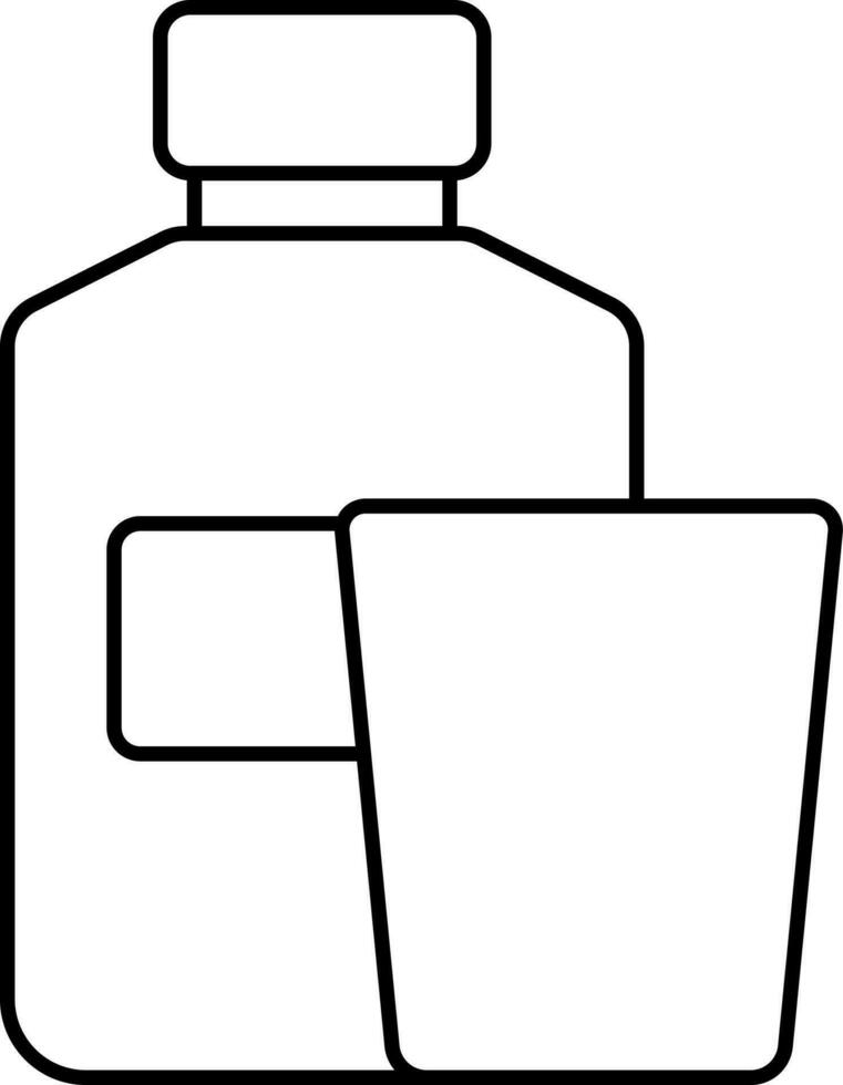 Mouthwash Bottle With Glass Icon In Black Outline. vector