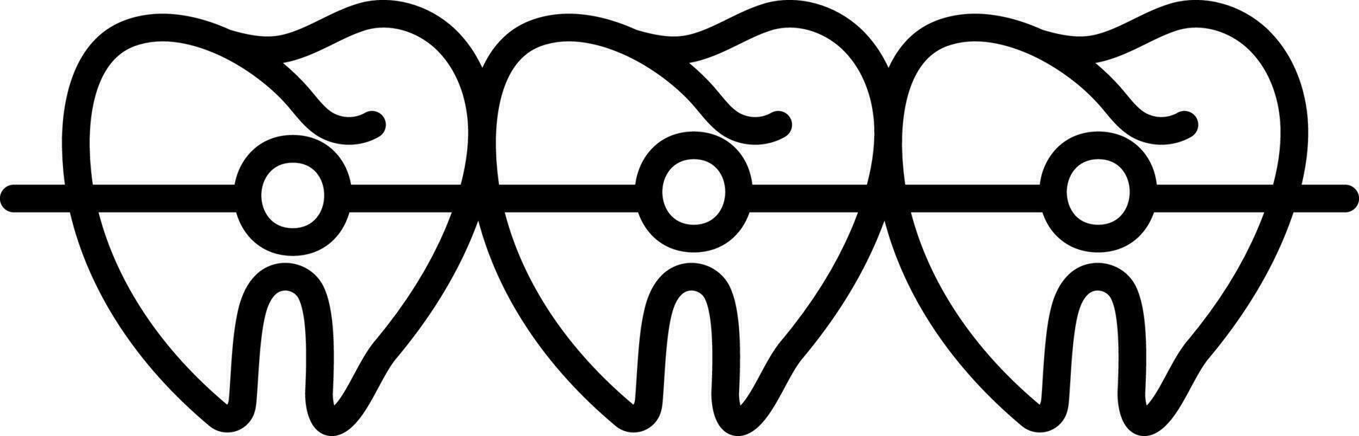 Teeth Braces Icon In Black Line Art. vector