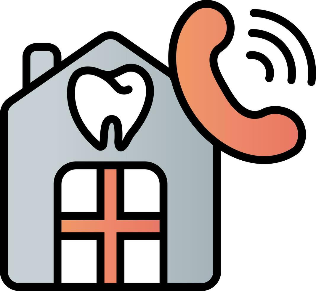 Dental Clinic With Phone Icon In Orange And Gray Color. vector