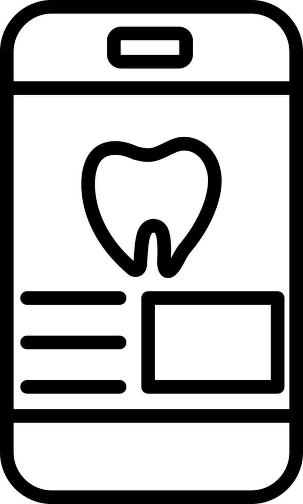 Dental App In Smartphone Icon In Black Line Art. vector