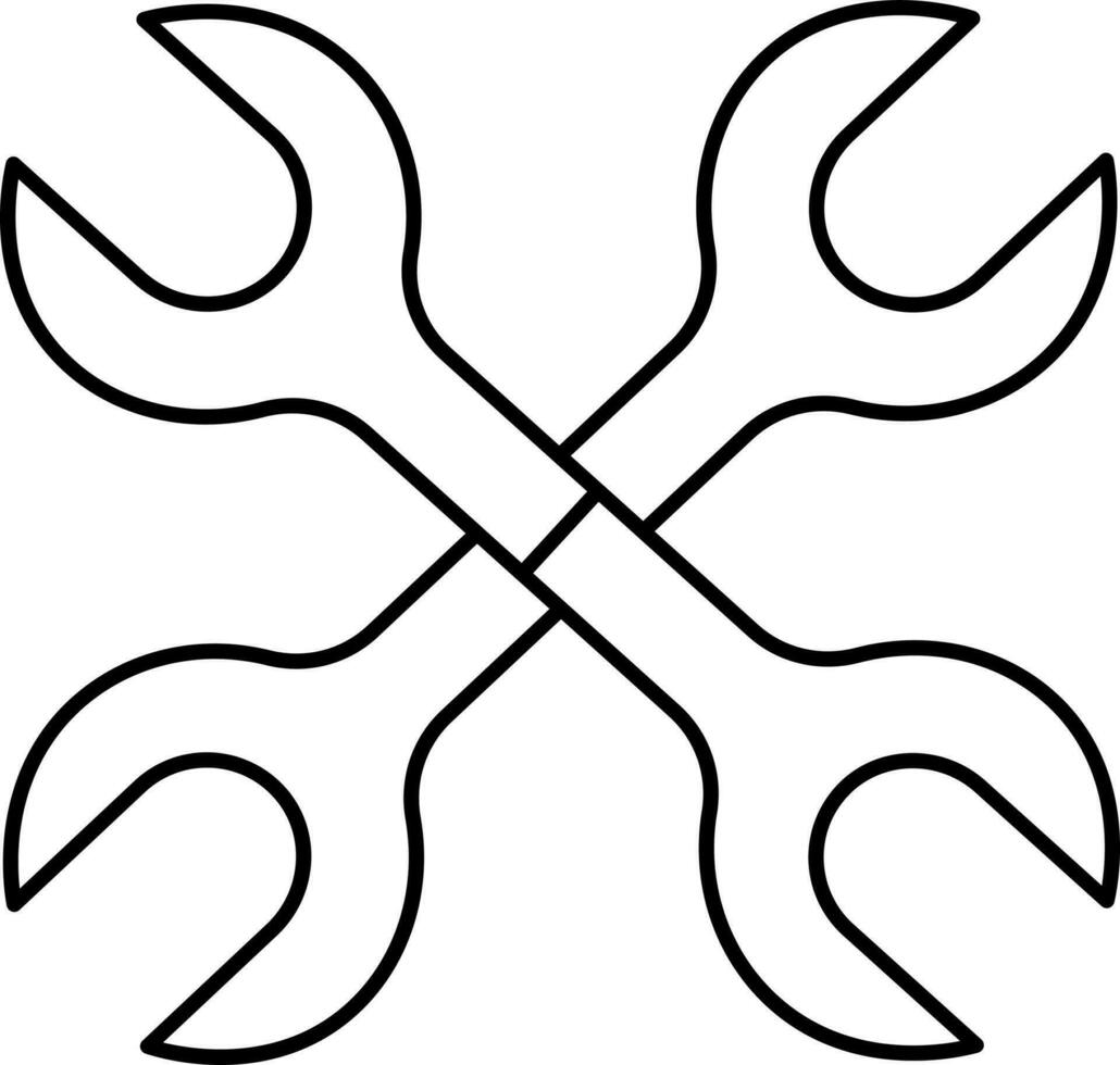 Black Outline Double Wrench Icon Or Symbol. vector