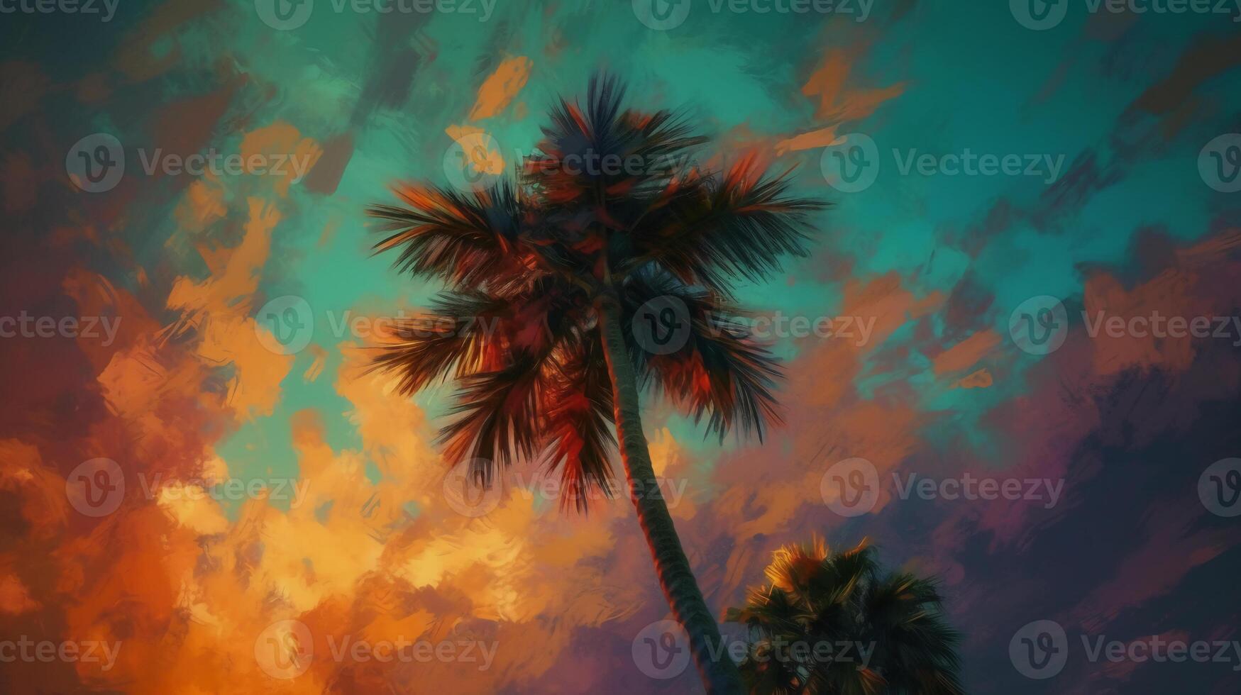 majestic palm tree with its lush green leaves gently swaying in the breeze. photo