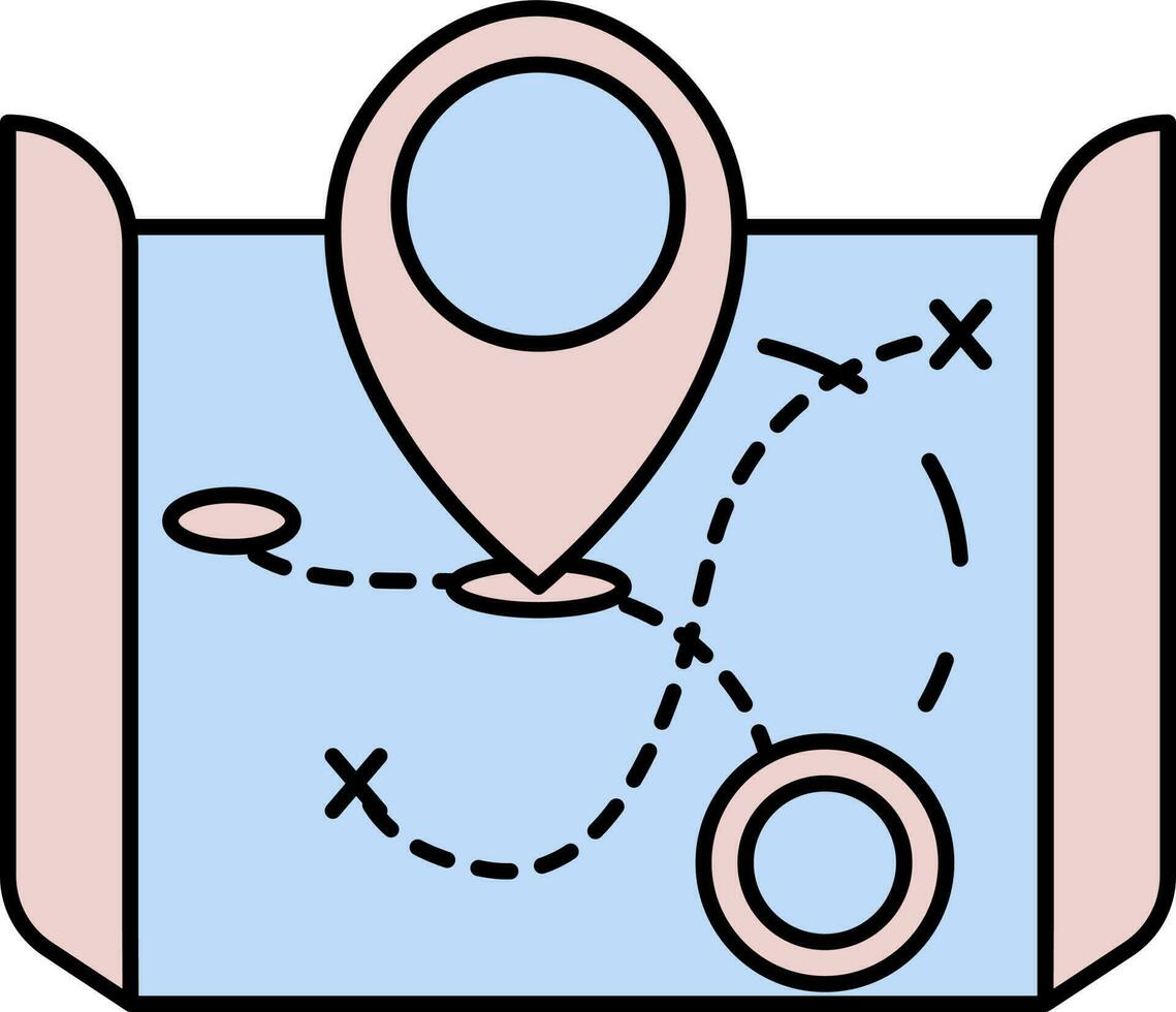 Pink And Blue Treasure Map Location Icon Or Symbol. vector