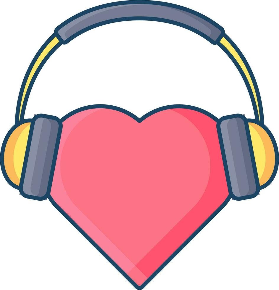 Illustration of Heart with Headphone Icon in Pink And Yellow Color. vector