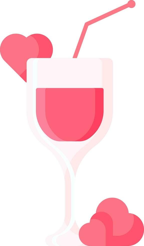 Vector Illustration of Love Drink Glass With Straw Icon in Flat Style.