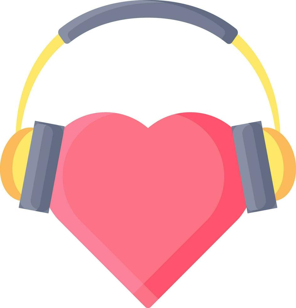 Illustration of Heart with Headphone Music Icon in Flat Style. vector