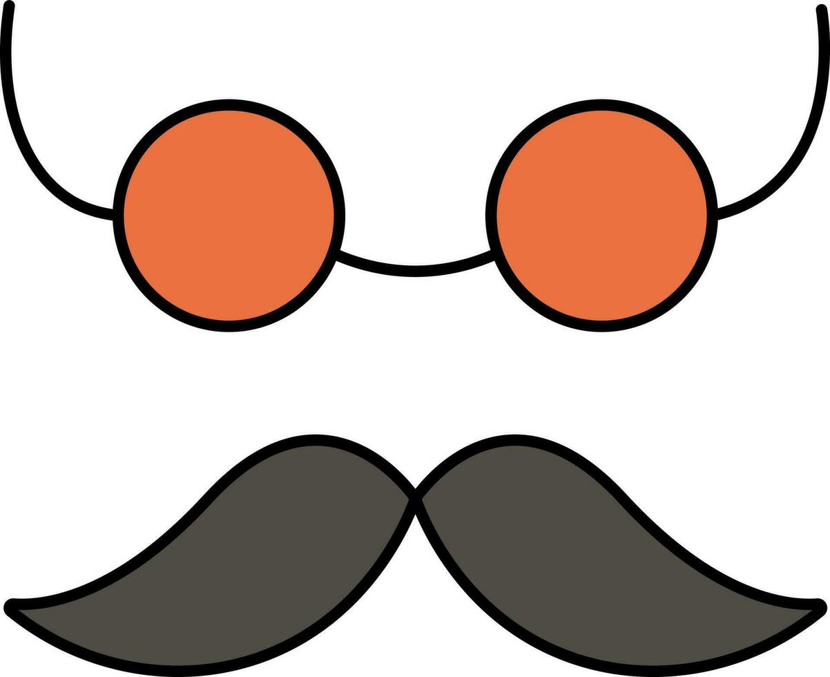 Mustache And Glasses Icon In Orange And Gray Color. vector