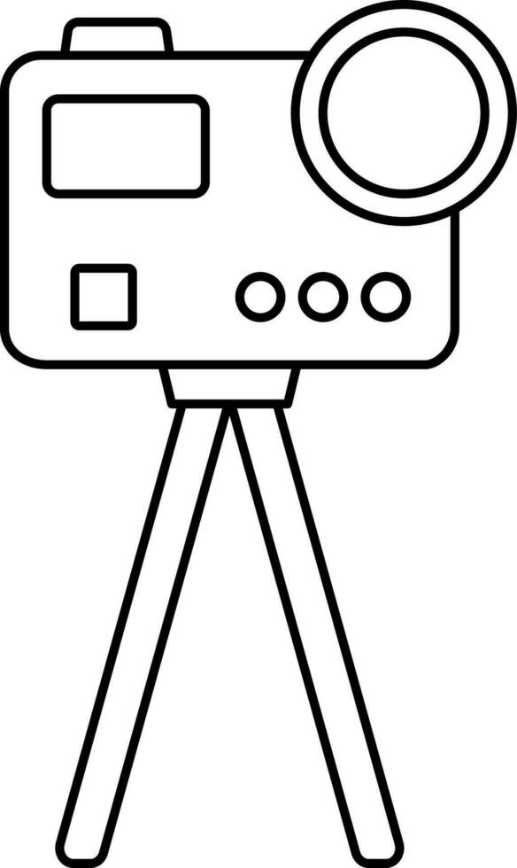 Camera On Stand Icon In Black Line Art. vector