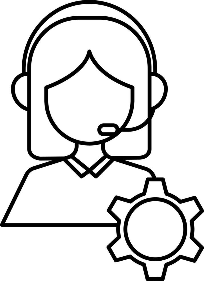 Female Customer Service Or Setup Icon In Black Line Art. vector