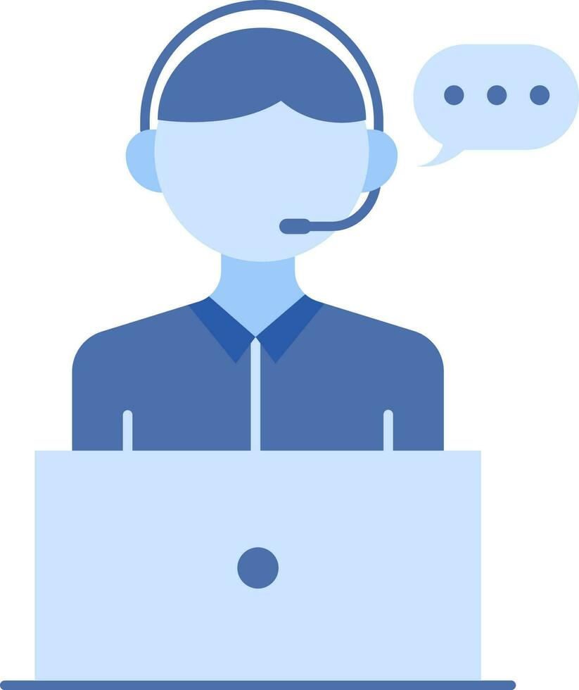 Customer Care With Using Laptop Icon In Blue Color. vector