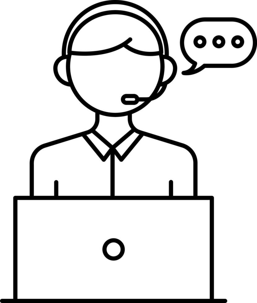 Customer Care With Using Laptop Icon In Black Line Art. vector