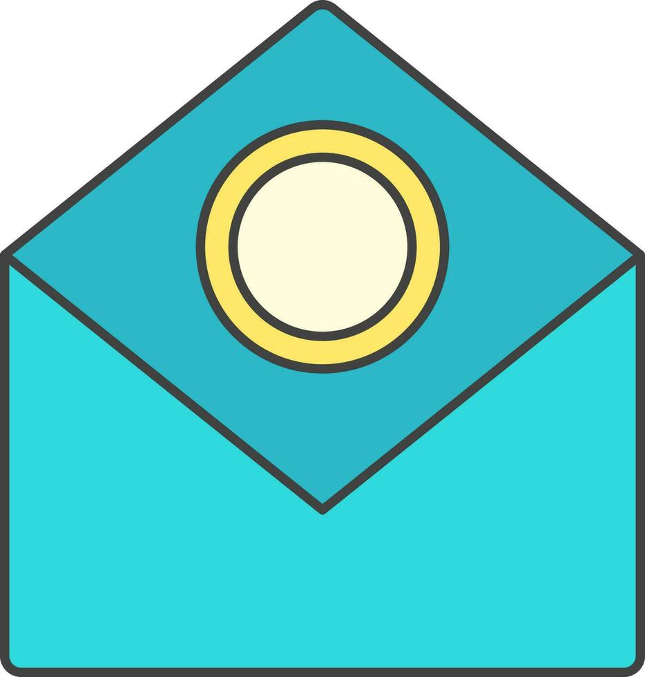 Money Envelope Symbol In Cyan And Yellow Color. vector