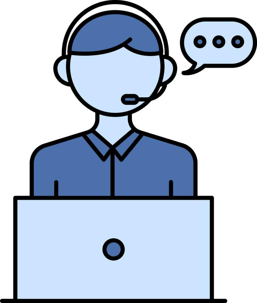 Customer Care With Using Laptop Icon In Blue Color. vector