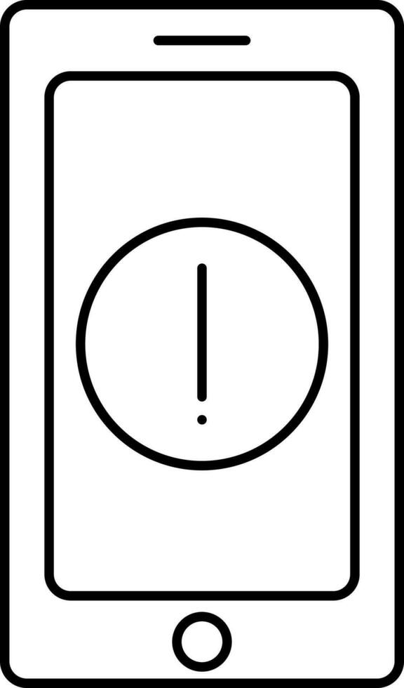Smartphone With Warning Icon In Black Line Art. vector