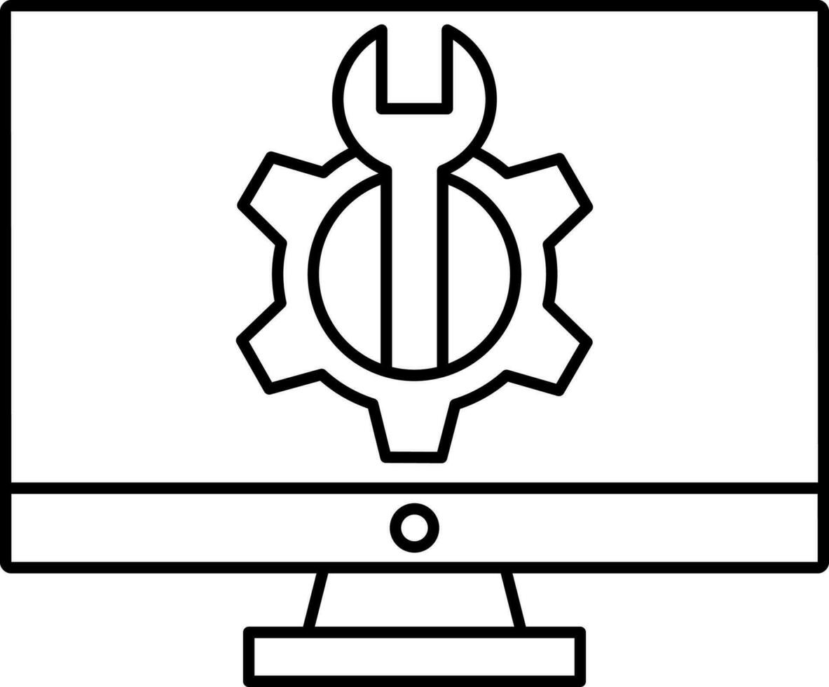 Computer Repair Icon In Black Line Art. vector