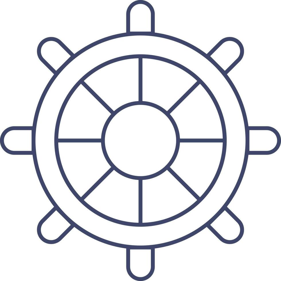Ship Steering Wheel Icon In Blue Line Art. vector