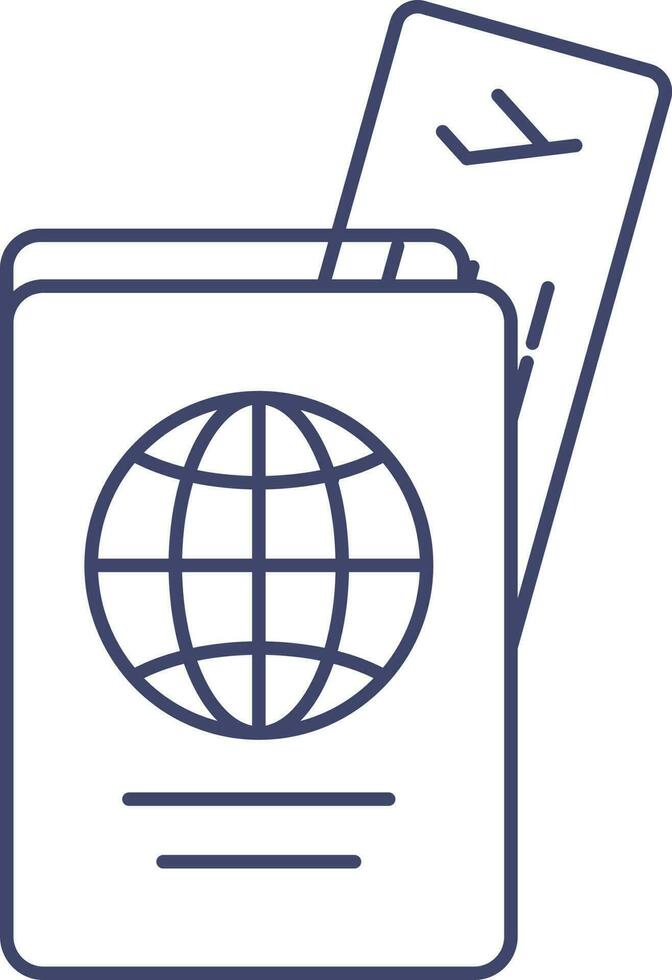 Passport With Ticket Icon In Blue Line Art. vector