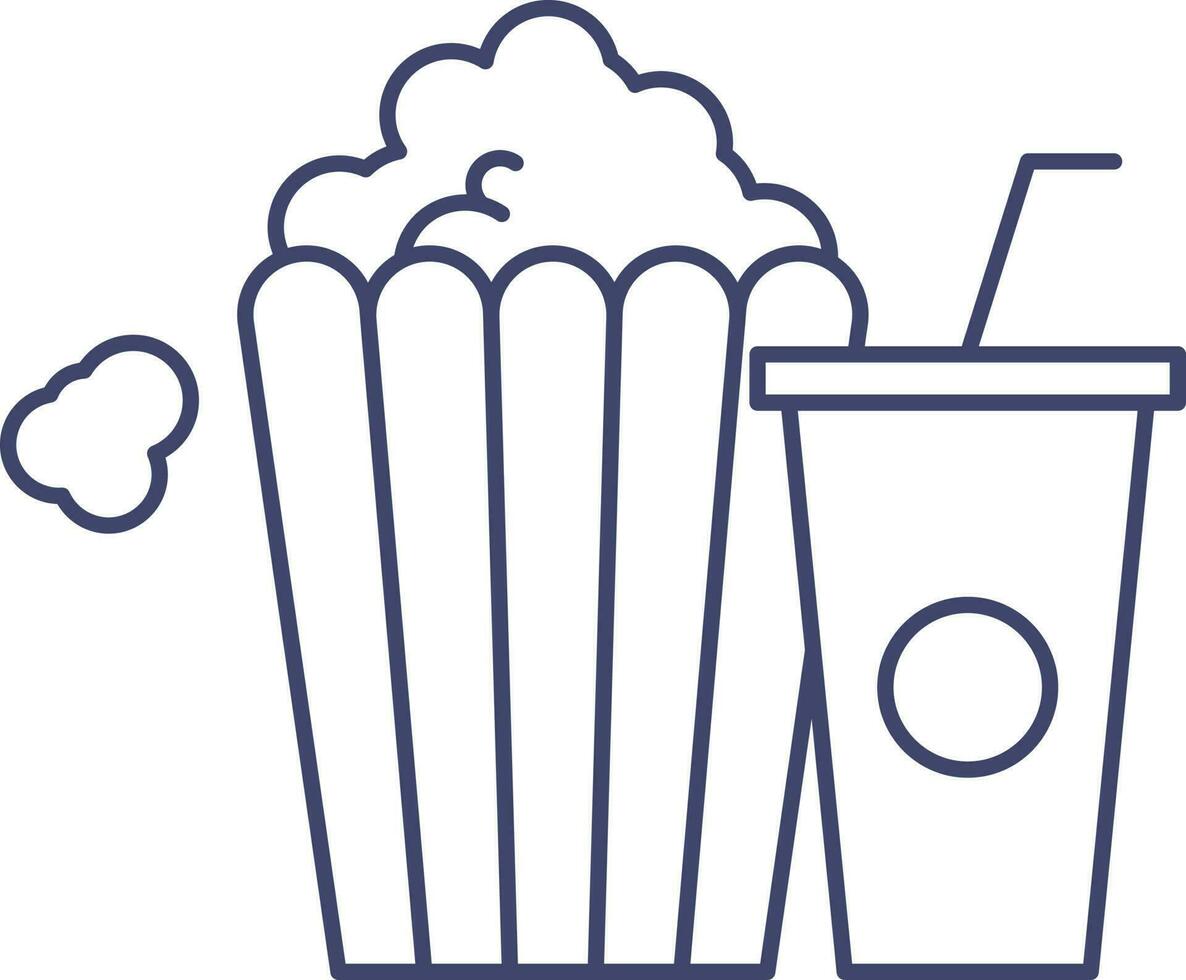 Popcorn With Cold Drink Icon In Blue Outline. vector