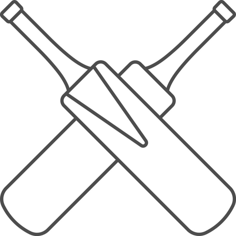 Crossed Cricket Bats Icon In Black Outline. vector