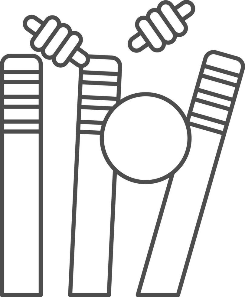 Cricket Ball Hitting Stumps Icon In Black Outline. vector