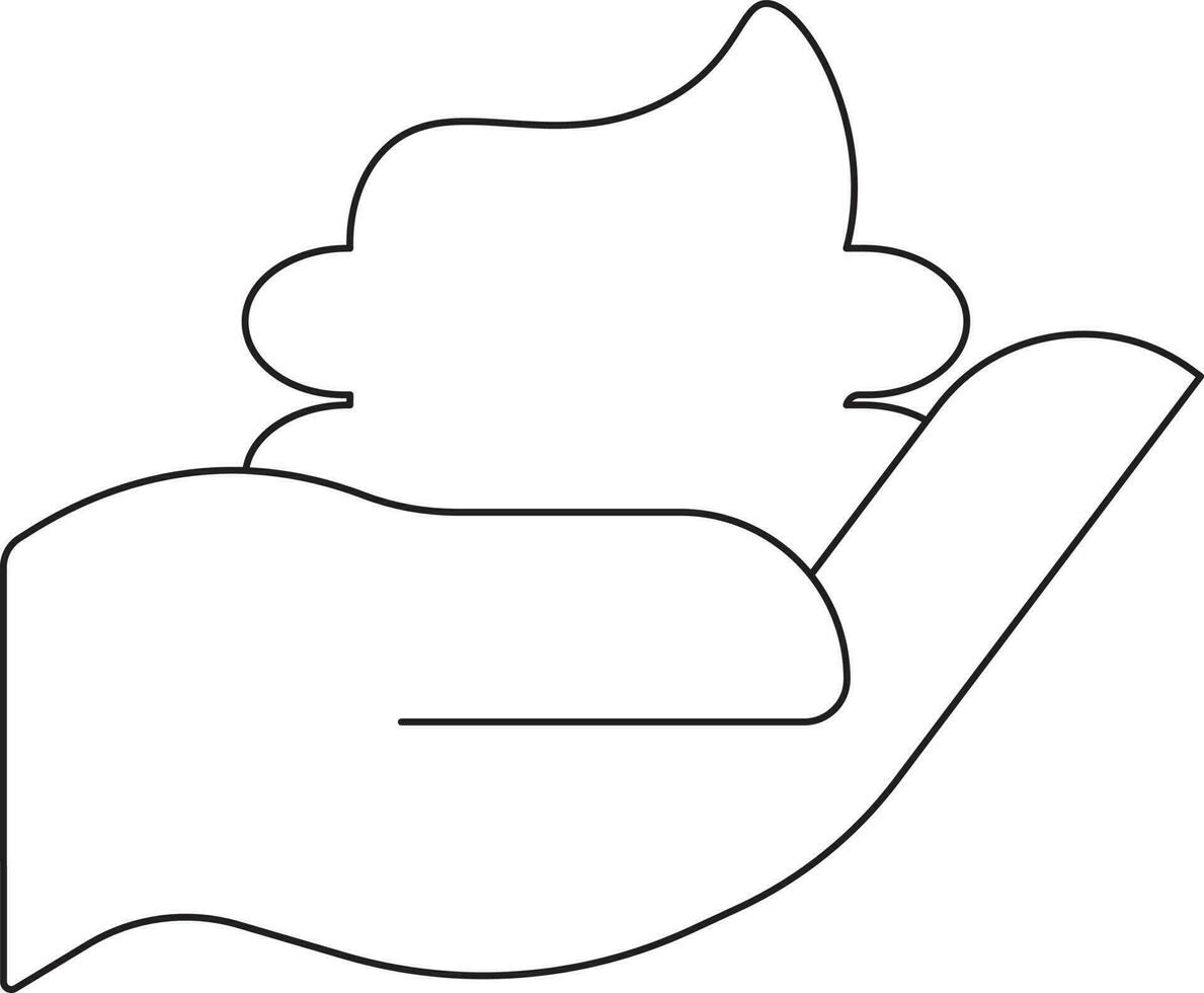 Black Line Art Cream Or Foam on Hand Icon. vector