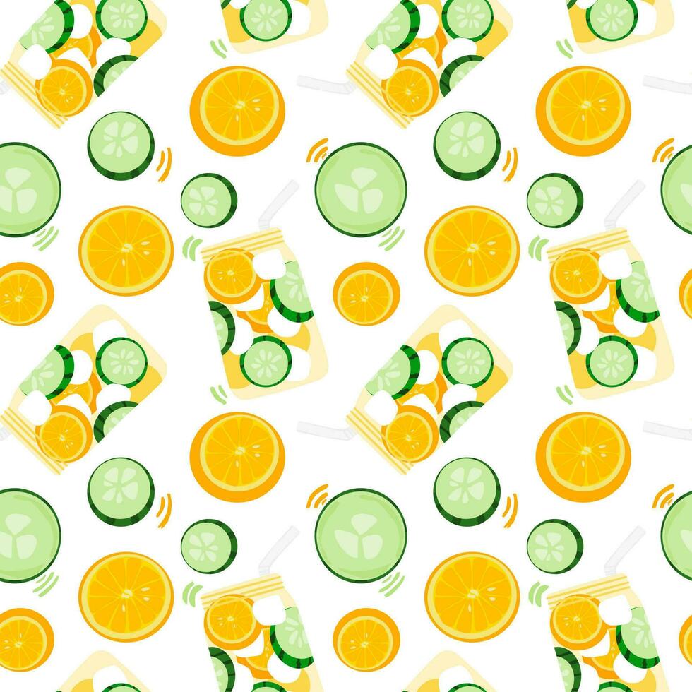 Seamless pattern with smoothies. lemon and cucumber vector