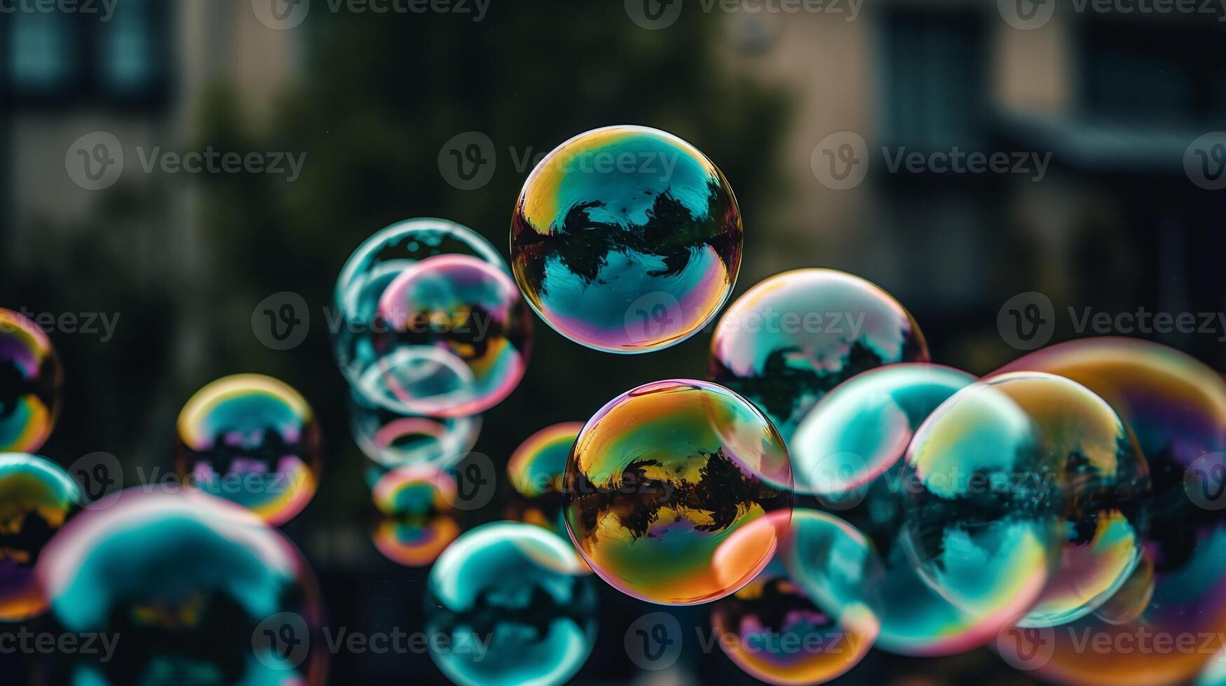 Giant bubbles blurred background. photo