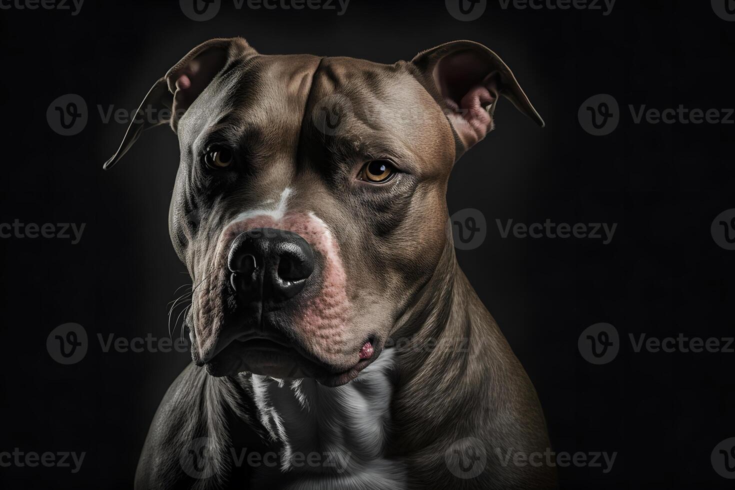 Pitbull dog portrait on black background. Neural network photo