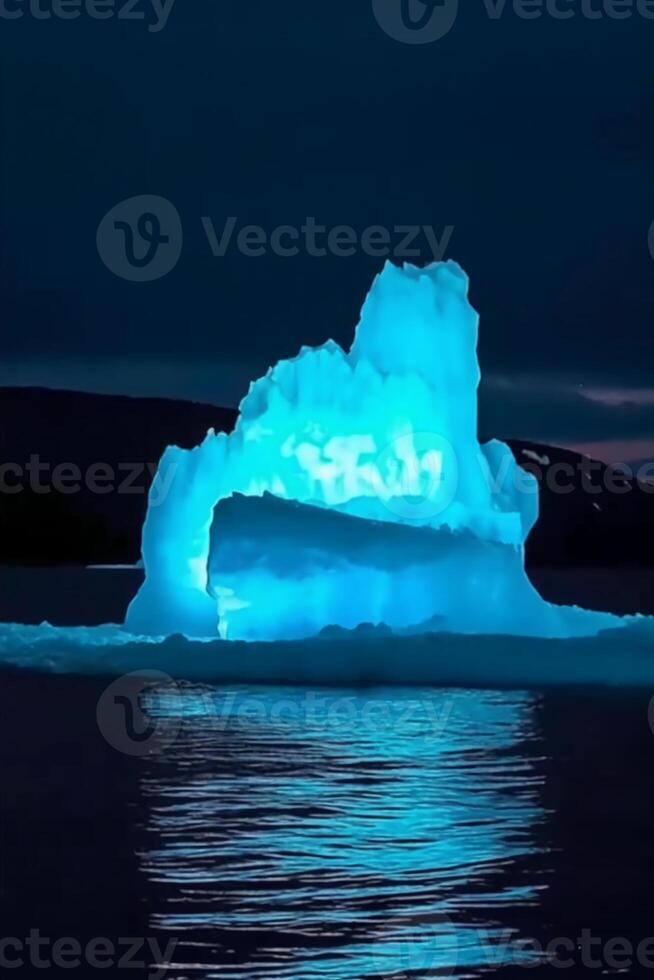 photo of luminescent iceberg, amazing nature.