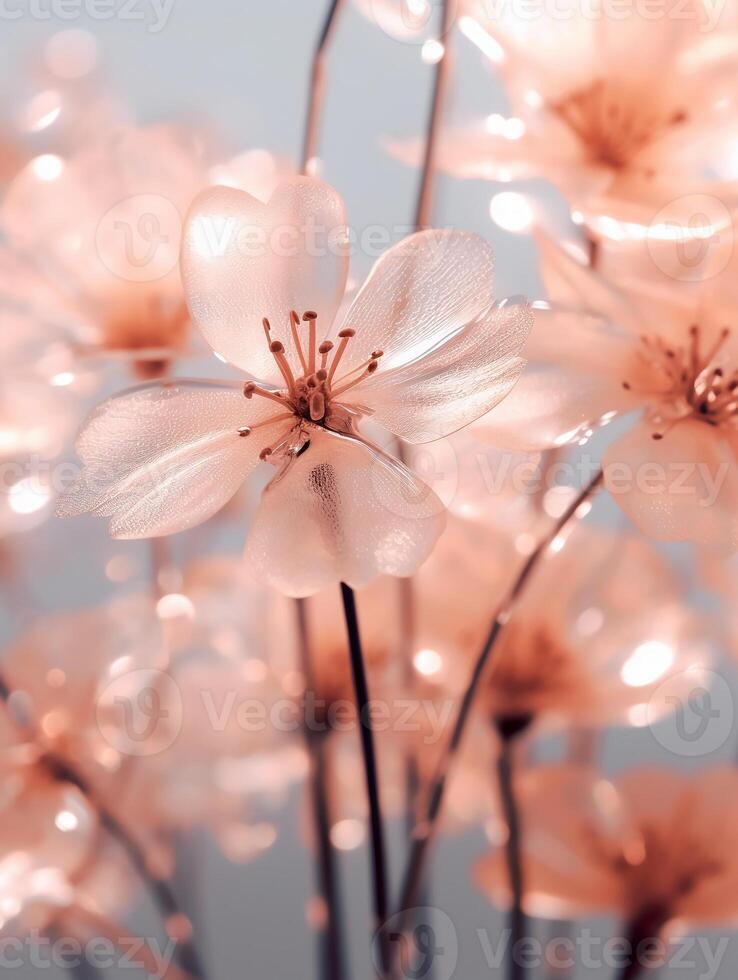 Close up photo of transparent flowers transparent light.