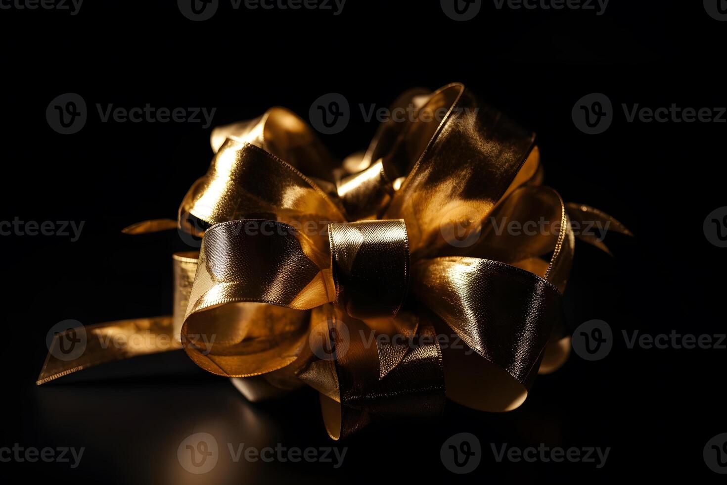 Golden bow isolated on black background. Neural network photo