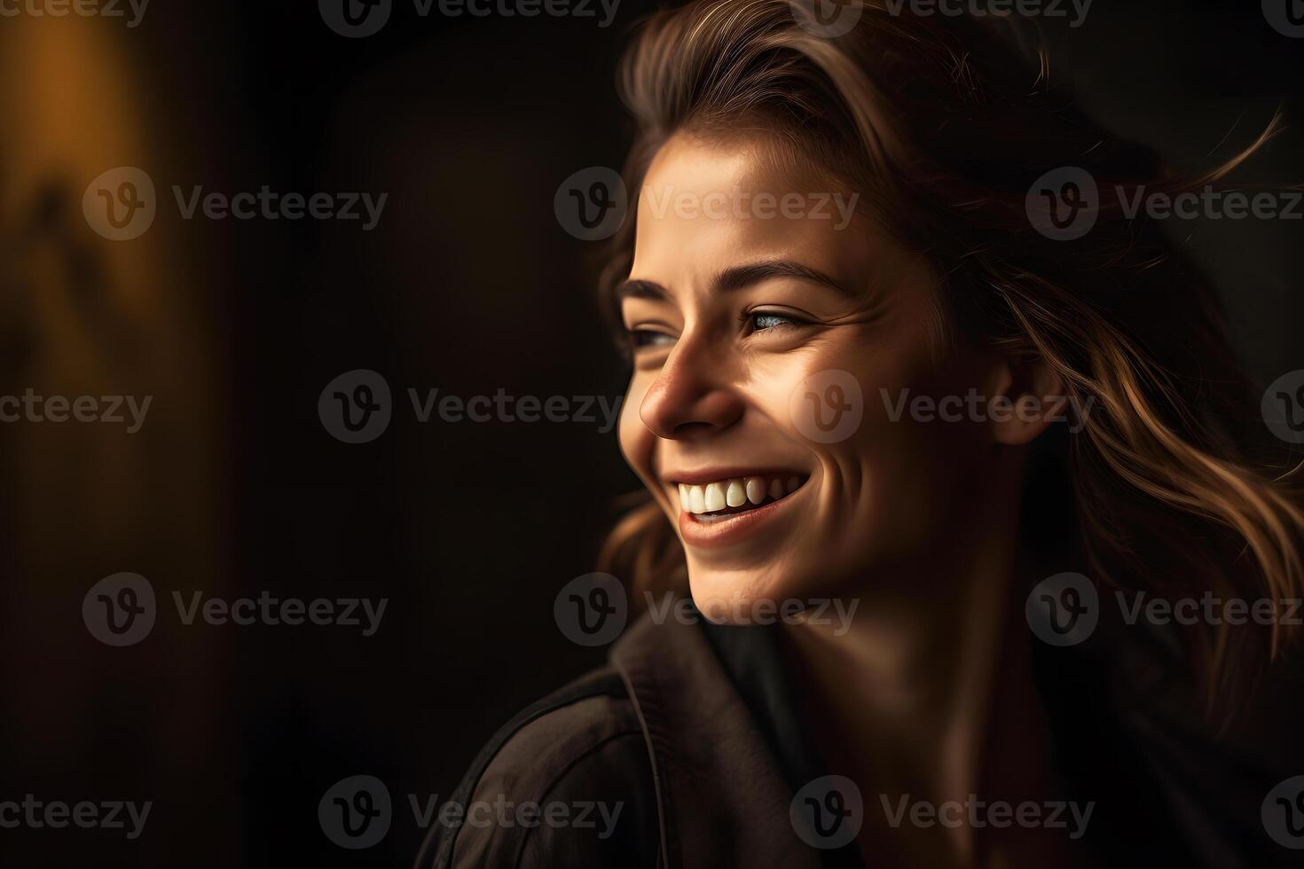Portrait of a happy girl with a smile. Neural network photo