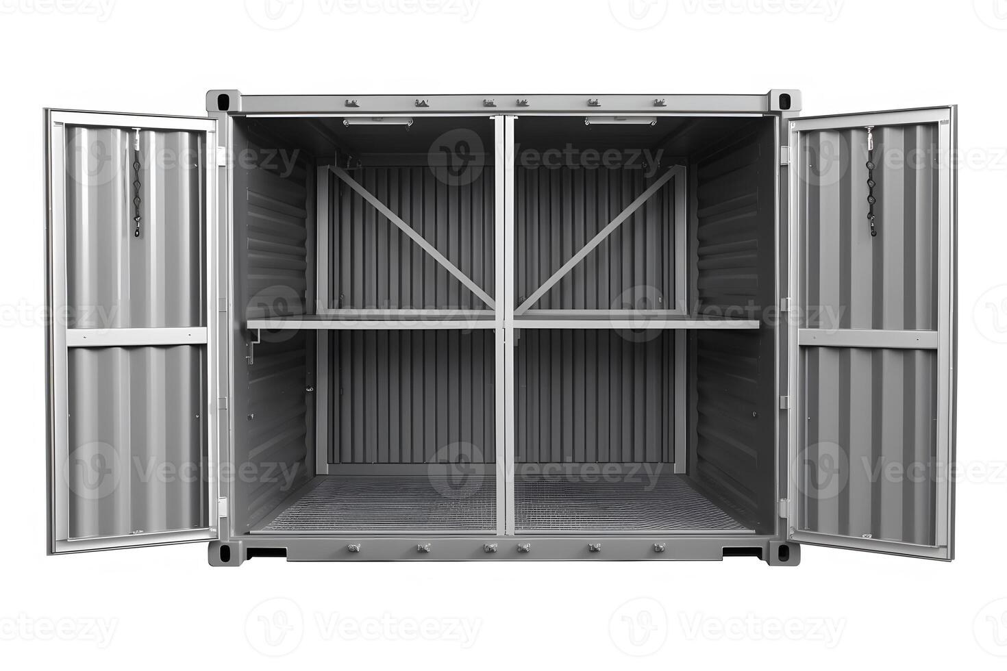 Container, open door, white background. Neural network photo
