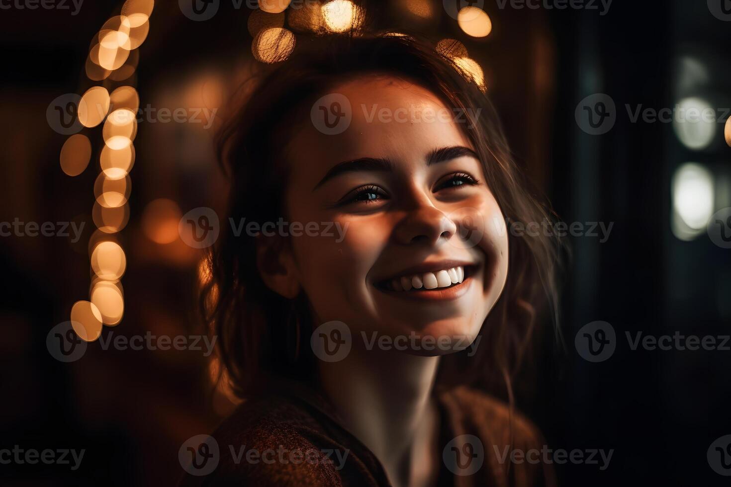 retrato de un contento niña con un sonrisa. neural red ai generado foto