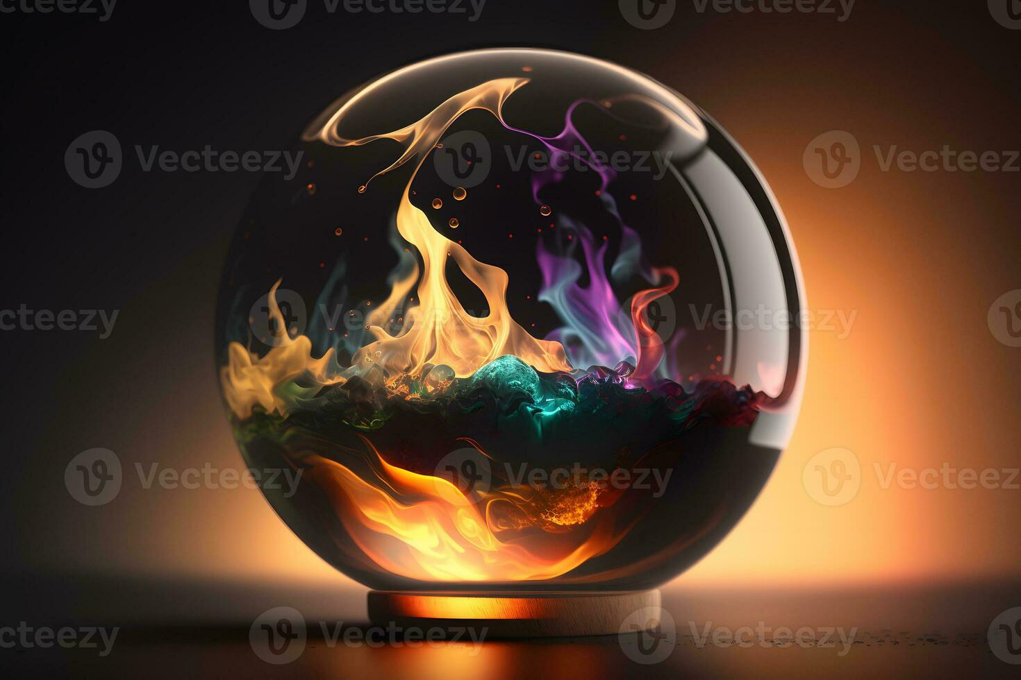 Magic cristal ball with mystery smoke effects of various colors. Neural network generated art photo