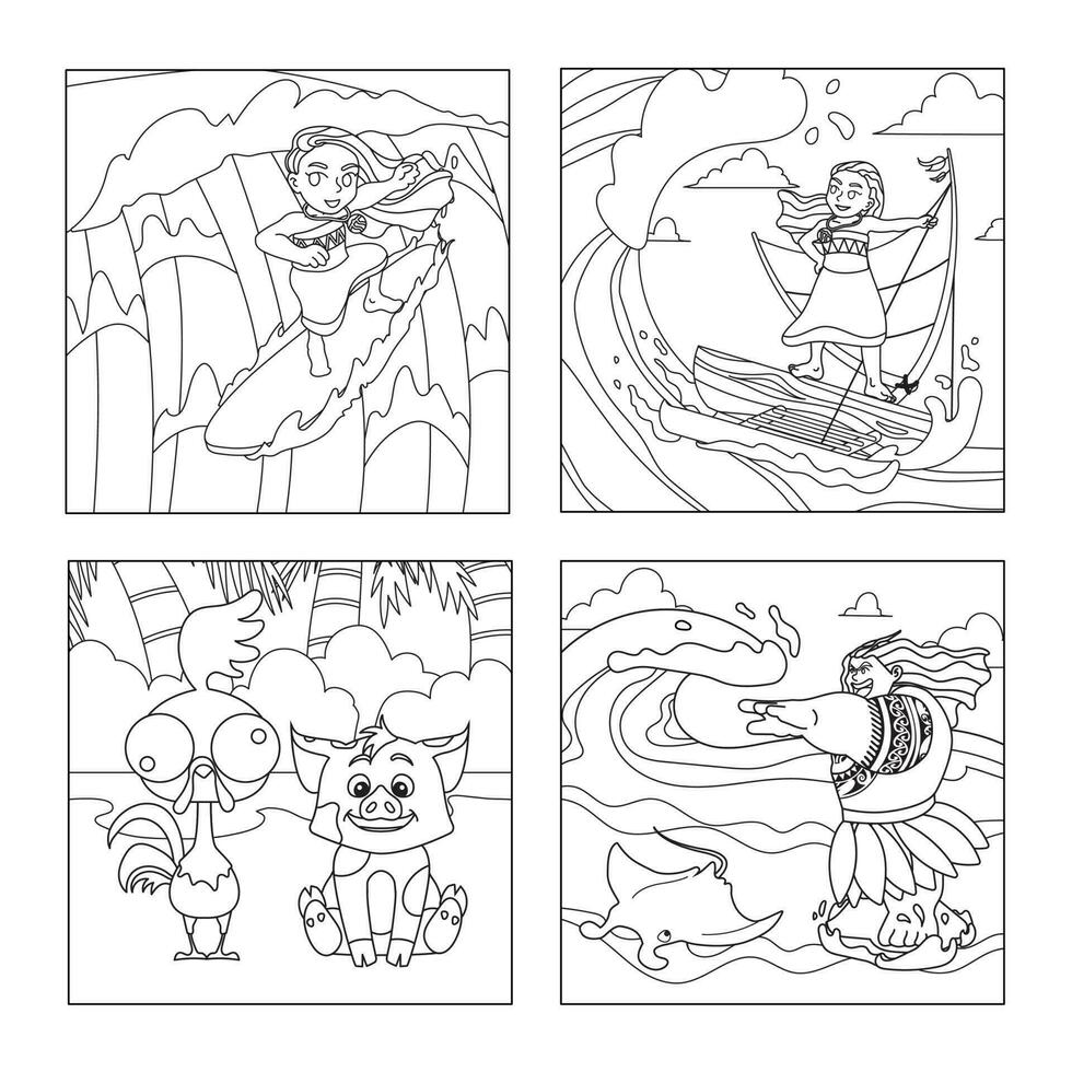 Adventure of Hawaiian Girl Coloring Pages vector