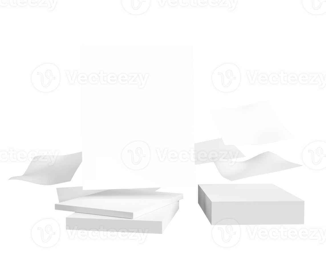 Pile of white copy paper, floating paper on background png