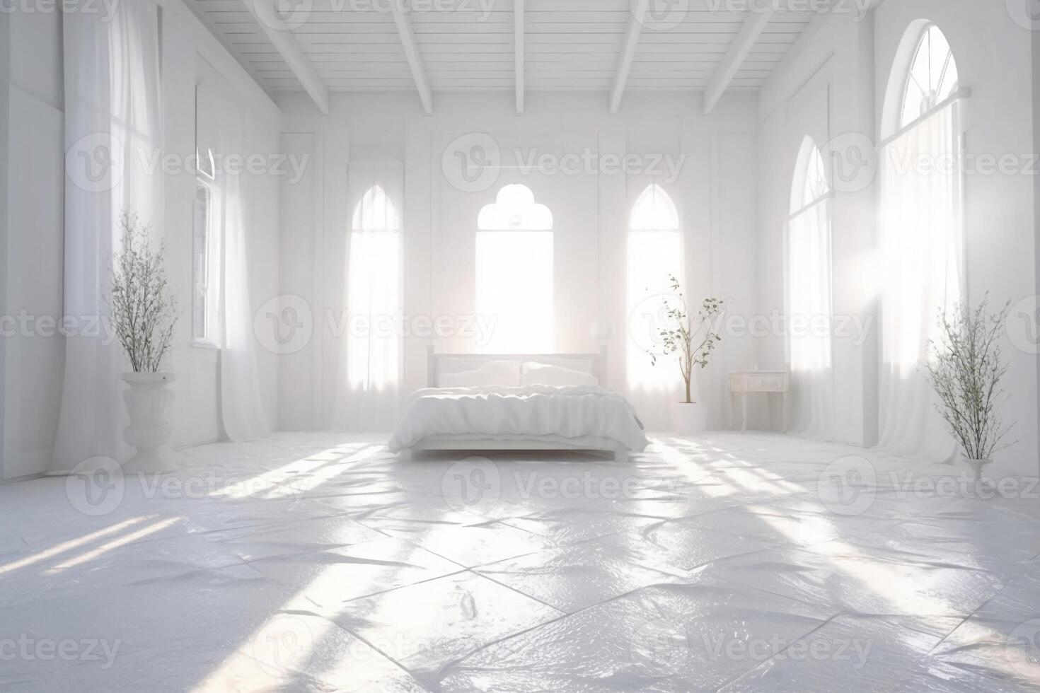 The holy light in white bedroom at the white morning. photo